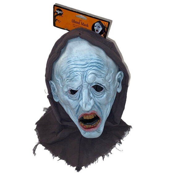 Scary Blue Ghoul Hooded Crazy Teeth Mask by Easter Unlimited EU Vintage NWTS - Picture 1 of 12